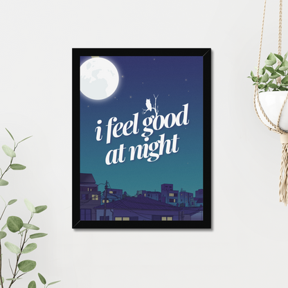 Night Owls- KALMii Art Print, set against a neutral coloured wall