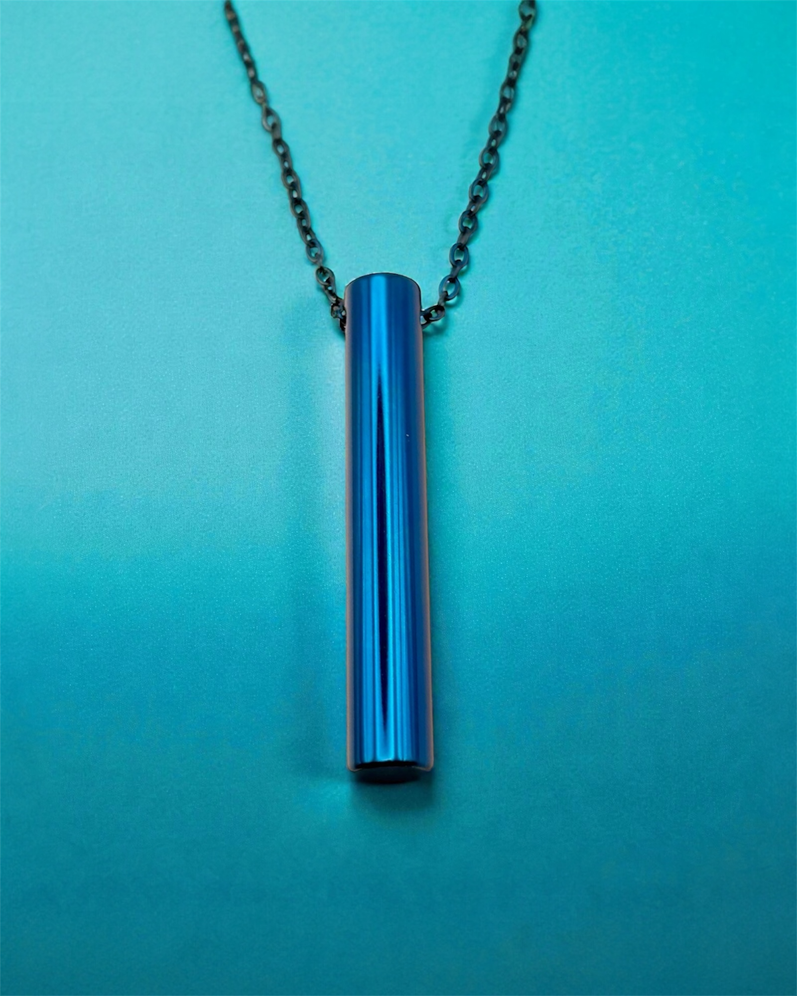 KALMii Anxiety necklace blue on blue background