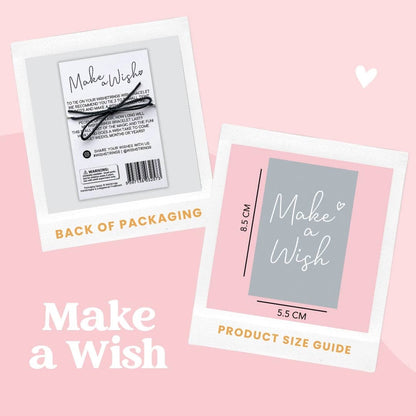 Product packaging with 'Make a Wish' branding on a pink background