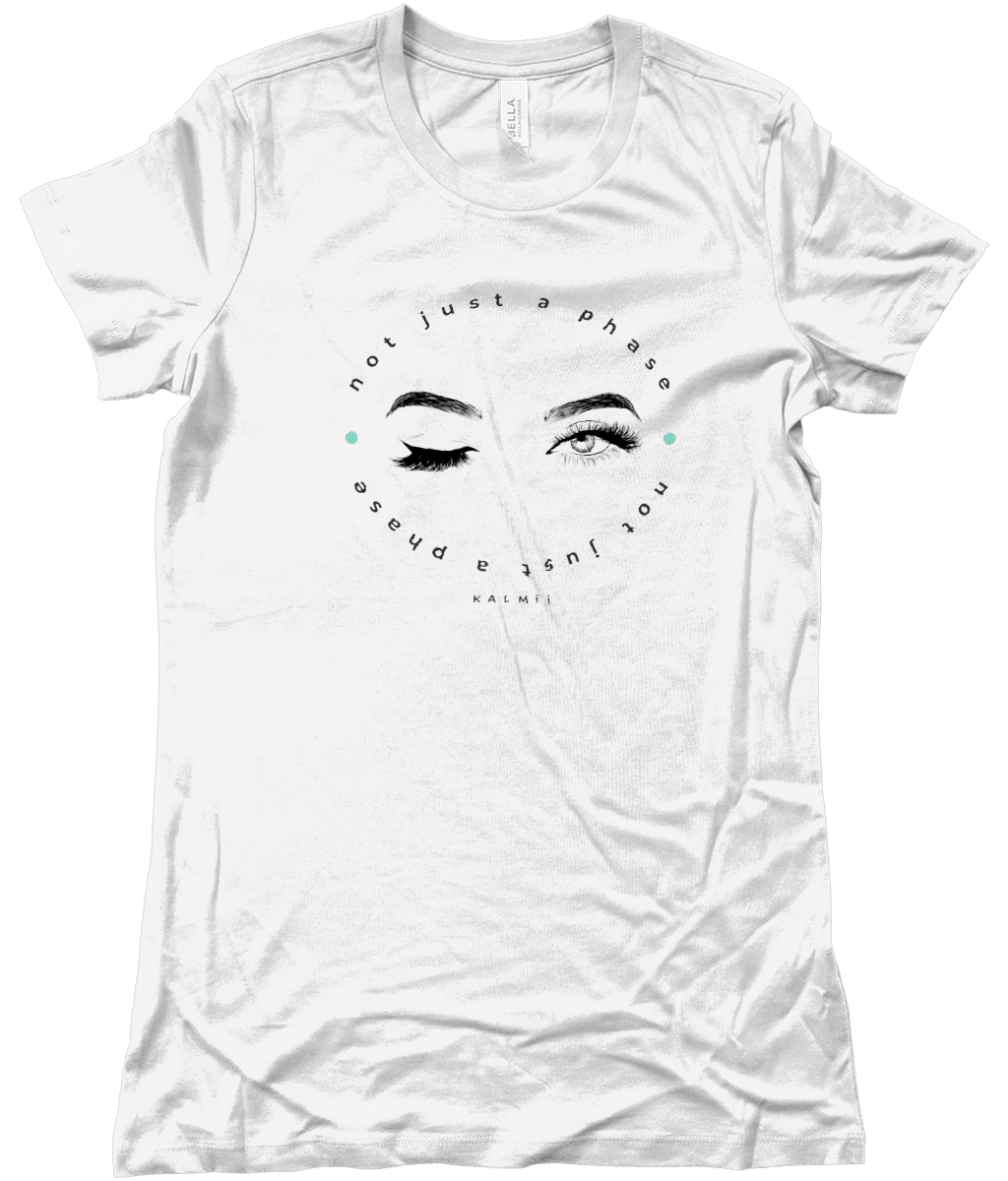 White t-shirt with graphic design and text on a white background