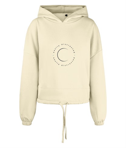 Beige hoodie with a logo on a white background