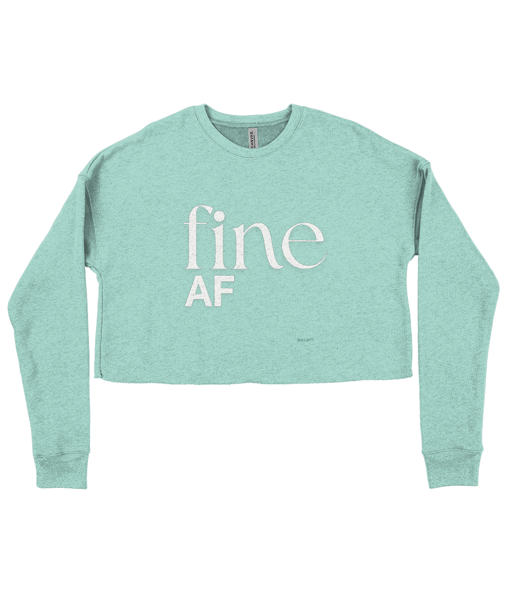 fine AF cropped top from KALMii. White text on front light green top